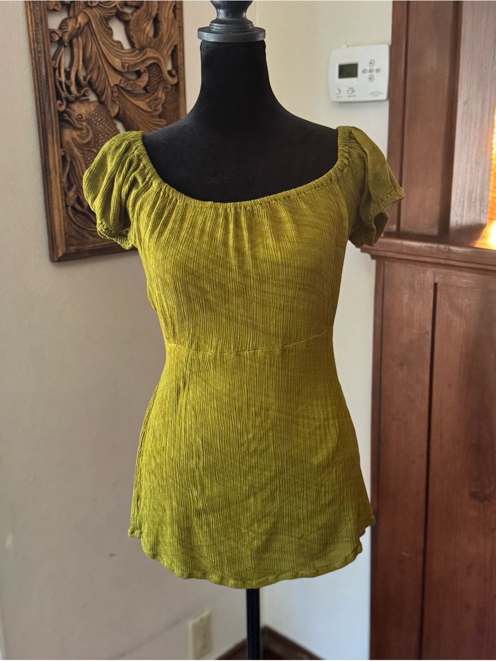 Mariposa Olive Green Scoop Neck Peasant Top
